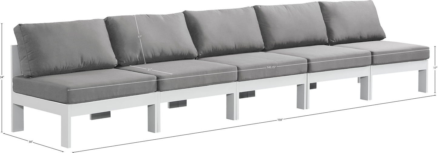 Nizuc - Outdoor Patio 5 Seat Modular Armless Sofa With White Frame