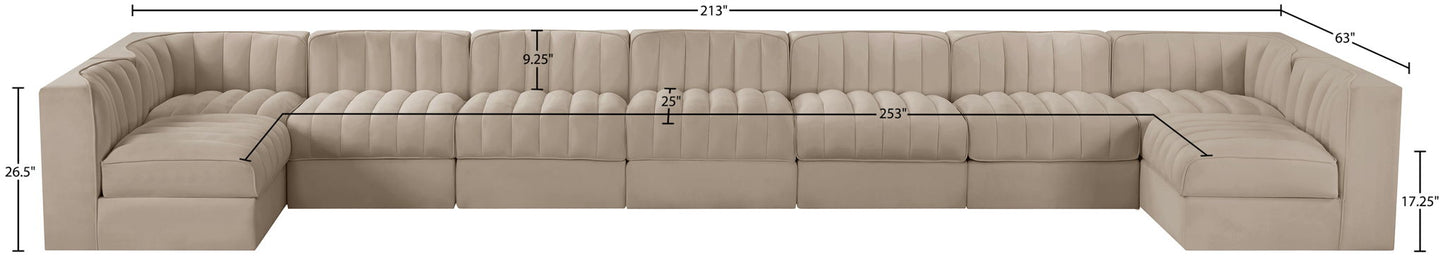 Rummi - Armless Velvet Performance Fabric Upholstered 9 Piece Modular Sectional