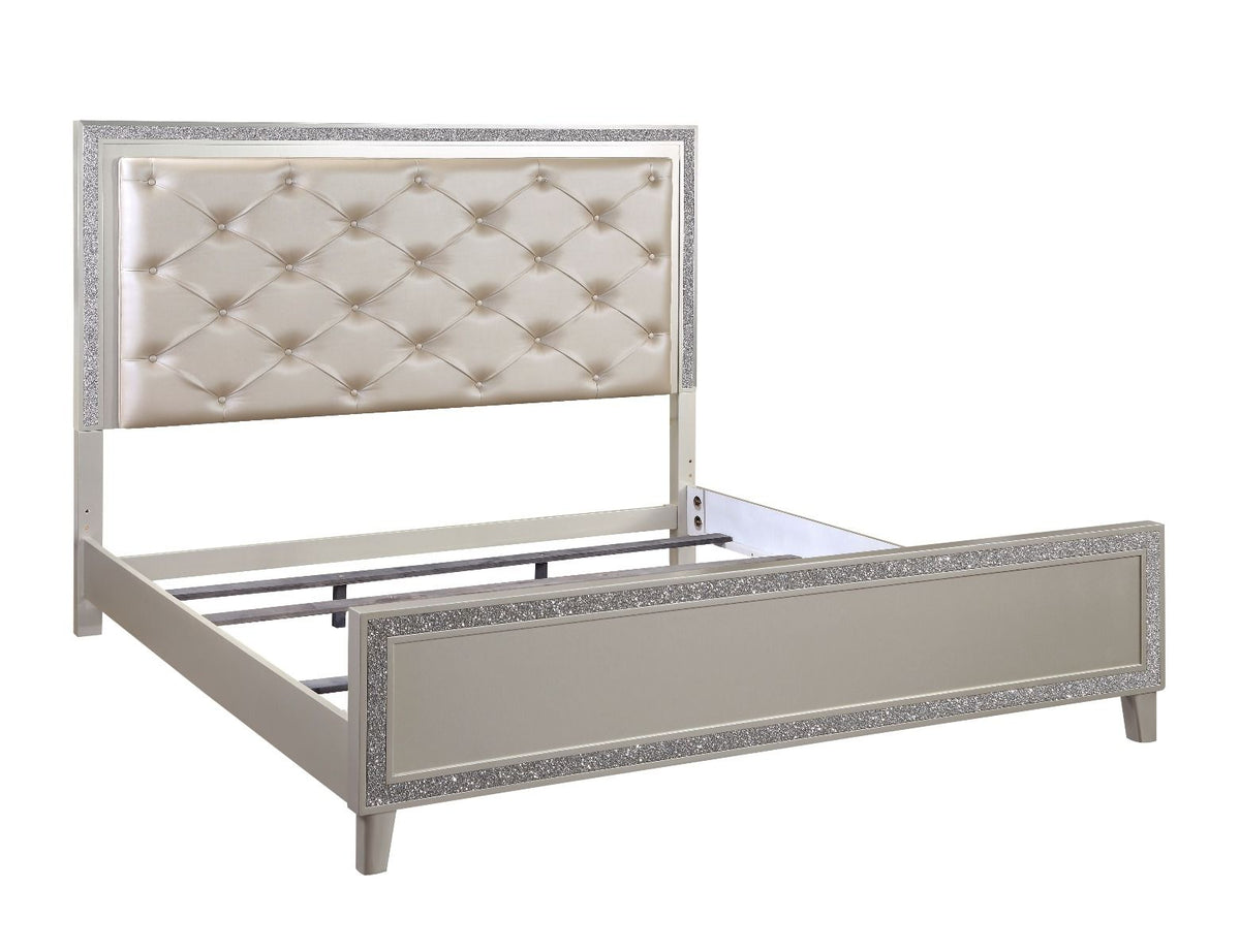 Sliverfluff - Eastern King Bed With LED - Synthetic Leather & Champagne