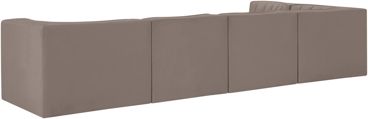 Rummi - Velvet Performance Fabric Upholstered 5 Piece Modular Sectional, L-Shaped (Right)