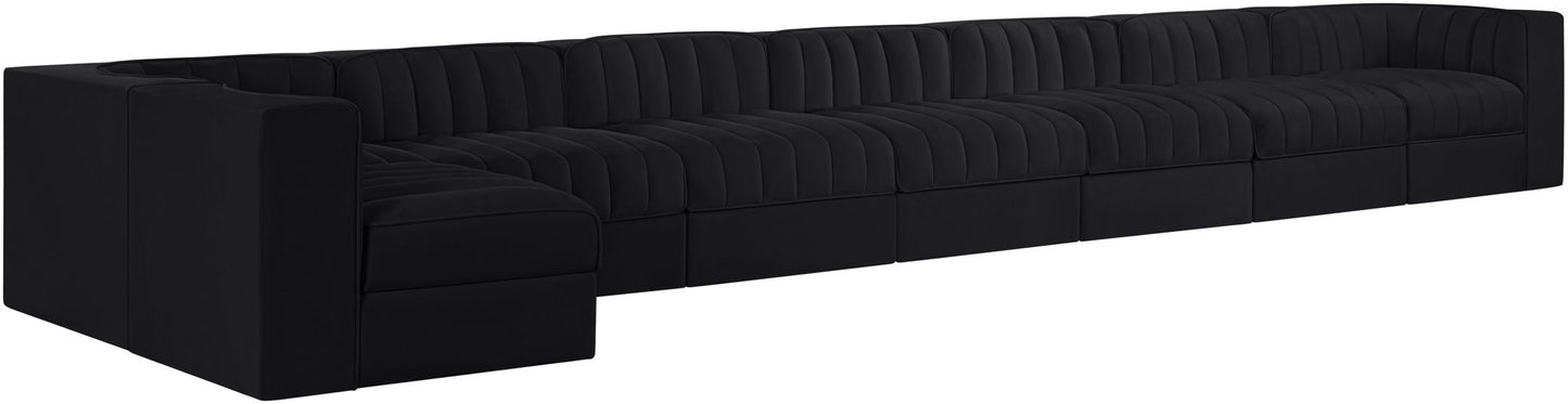 Rummi - Velvet Performance Fabric Upholstered 8 Piece Modular Sectional, L-Shaped (Right)