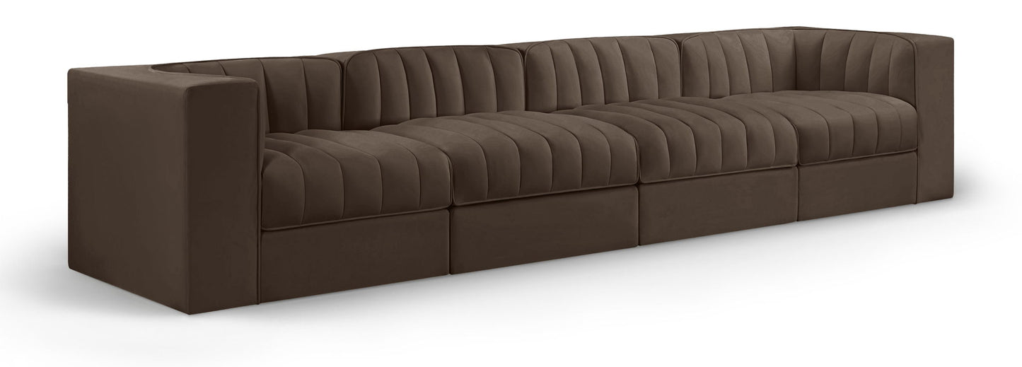 Rummi - Velvet Performance Fabric Upholstered 4 Piece Modular Sofa