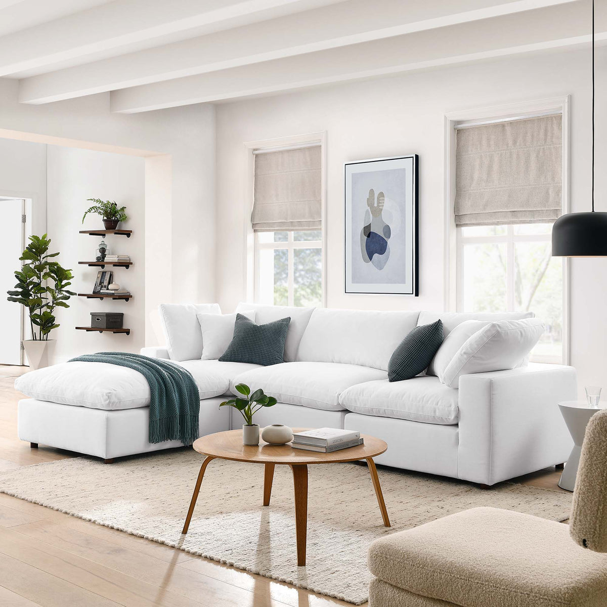 Commix 4 Piece Down Filled Overstuffed Sectional Sofa Set - Pure White