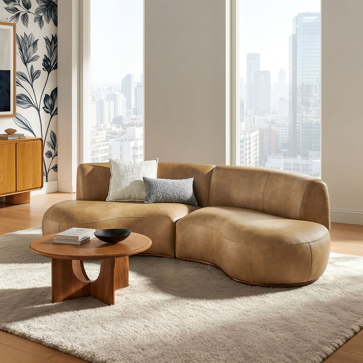 Rialta 2 Piece Curved Vegan Leather Sectional Sofa - Toast