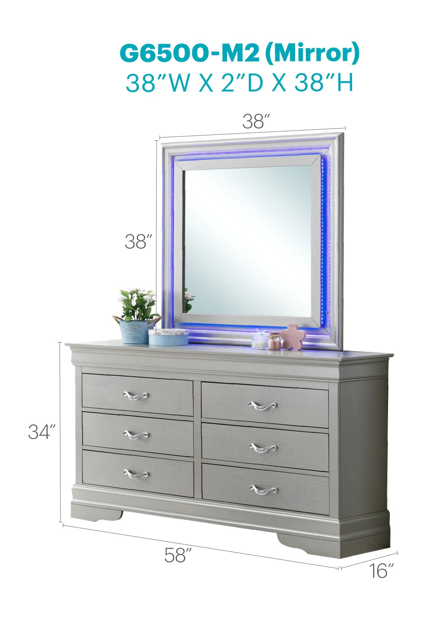 Lorana - 38" Mirror WIth LED - Silver Champagne