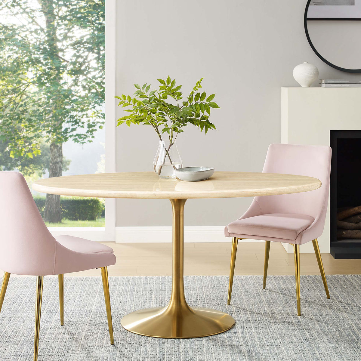 Lippa Oval Artificial Travertine Dining Table - 60", Gold Travertine
