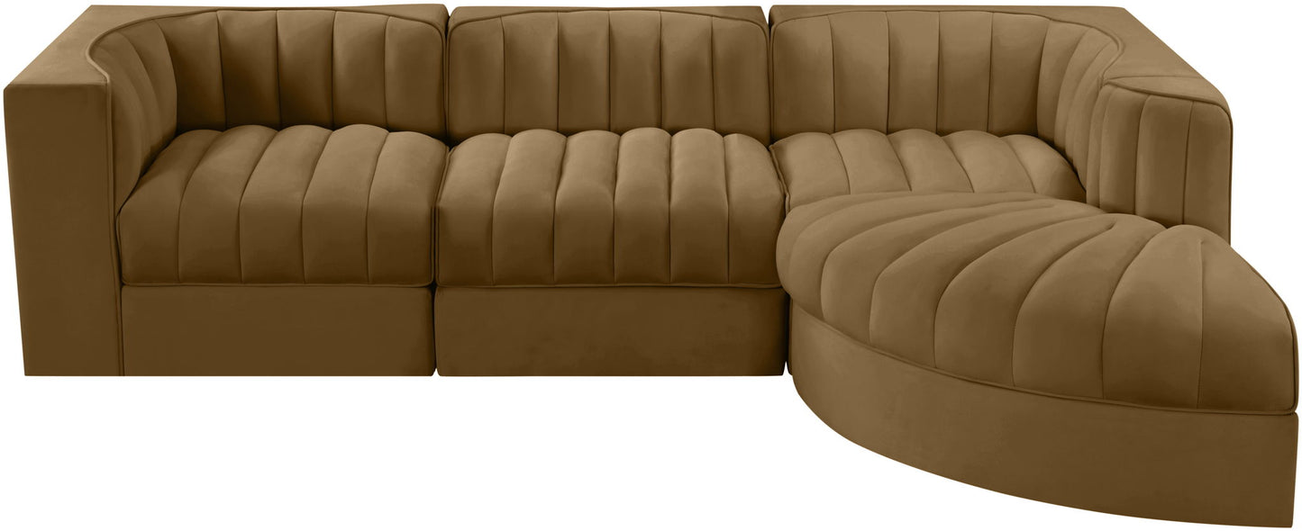 Rummi - Velvet Performance Fabric Upholstered 4 Piece Modular Sectional, With Reverse Corner Chair