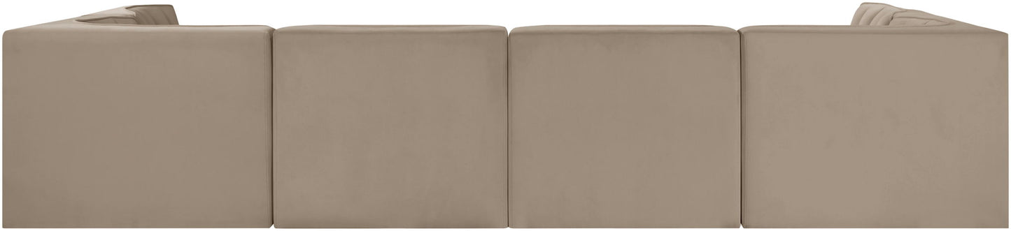 Rummi - Armless Velvet Performance Fabric Upholstered 6 Piece Modular Sectional