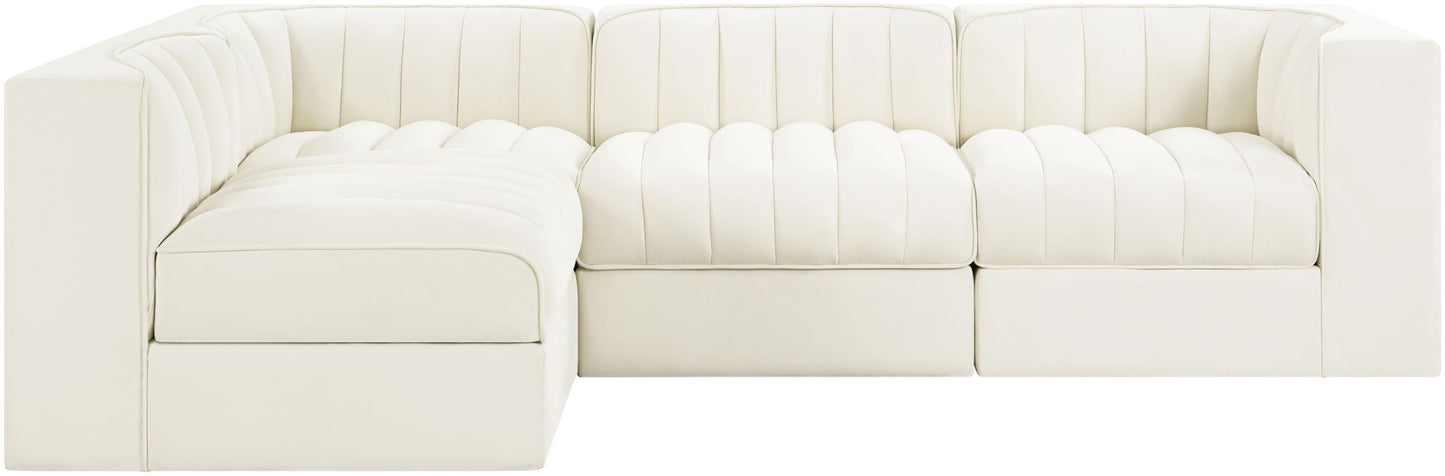 Rummi - Velvet Performance Fabric Upholstered 4 Piece Modular Sectional