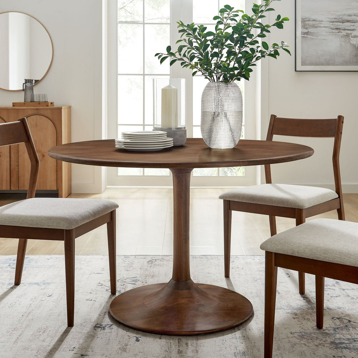 Lippa 48" Round Solid Wood Dining Table - Solid Wood, Walnut