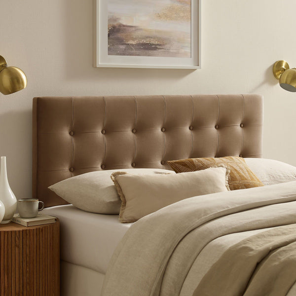 Emily Biscuit Tufted Performance Velvet Headboard - King, Taupe