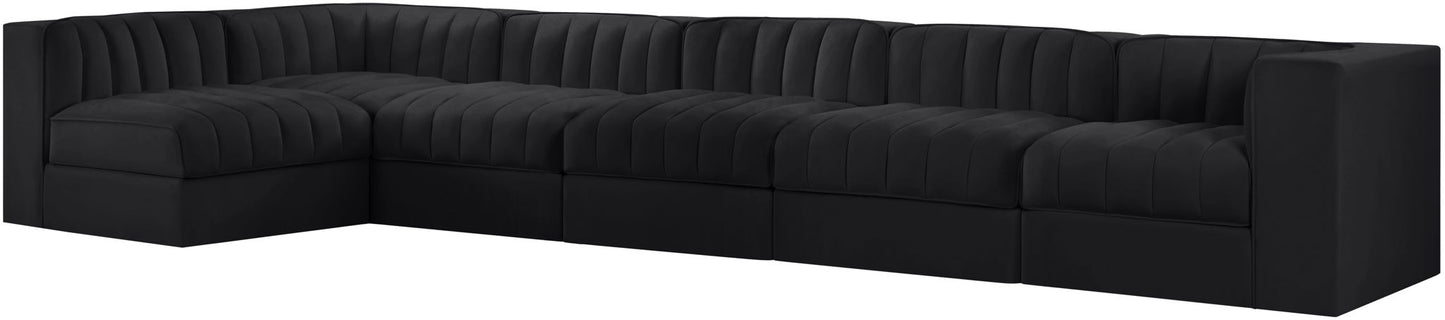 Rummi - Velvet Performance Fabric Upholstered 6 Piece Modular Sectional, L-Shaped (Right)