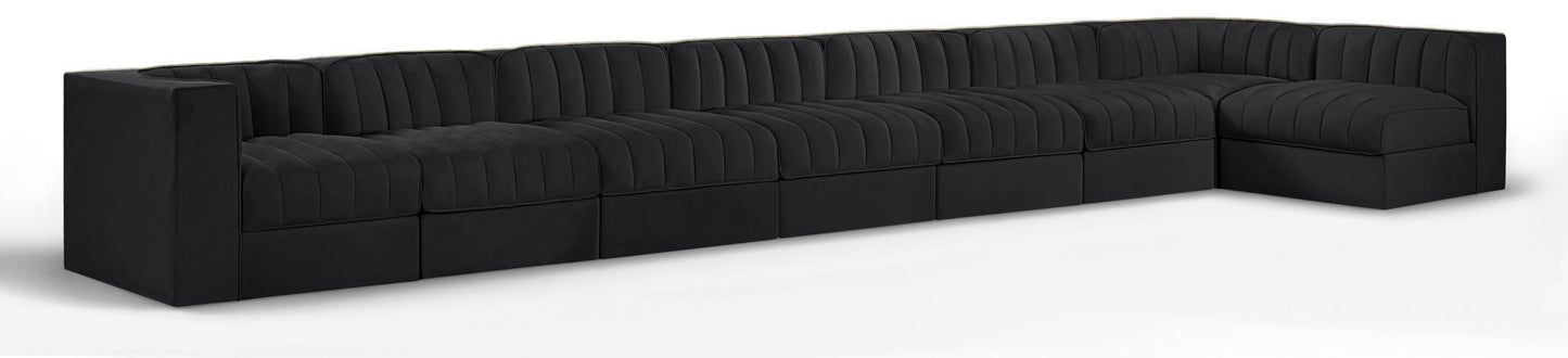 Rummi - Velvet Performance Fabric Upholstered 8 Piece Modular Sectional, L-Shaped (Right)