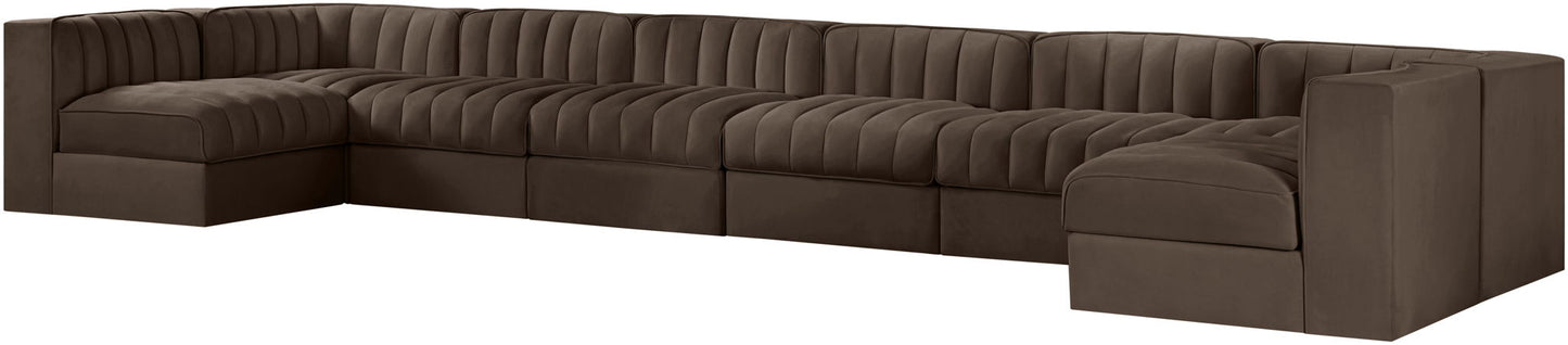 Rummi - Velvet Performance Fabric Upholstered 8 Piece Modular Sectional (With 2 Corner Chairs)