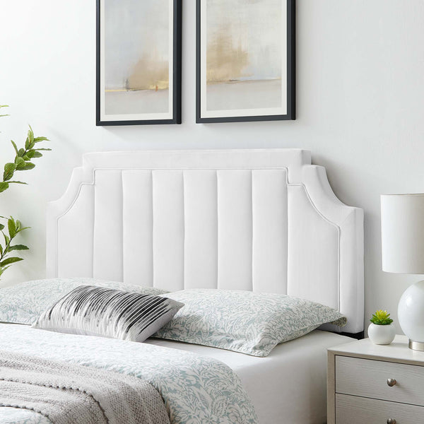 Alyona Channel Tufted Performance Velvet Headboard - King/CA King, White