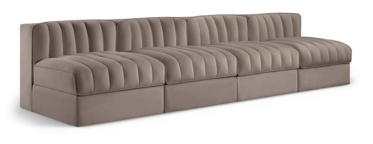 Rummi - Armless Velvet Performance Fabric Upholstered 4 Piece Modular Sofa