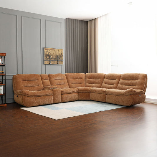Emmy - Power Motion Sectional Sofa - Orange Chenille