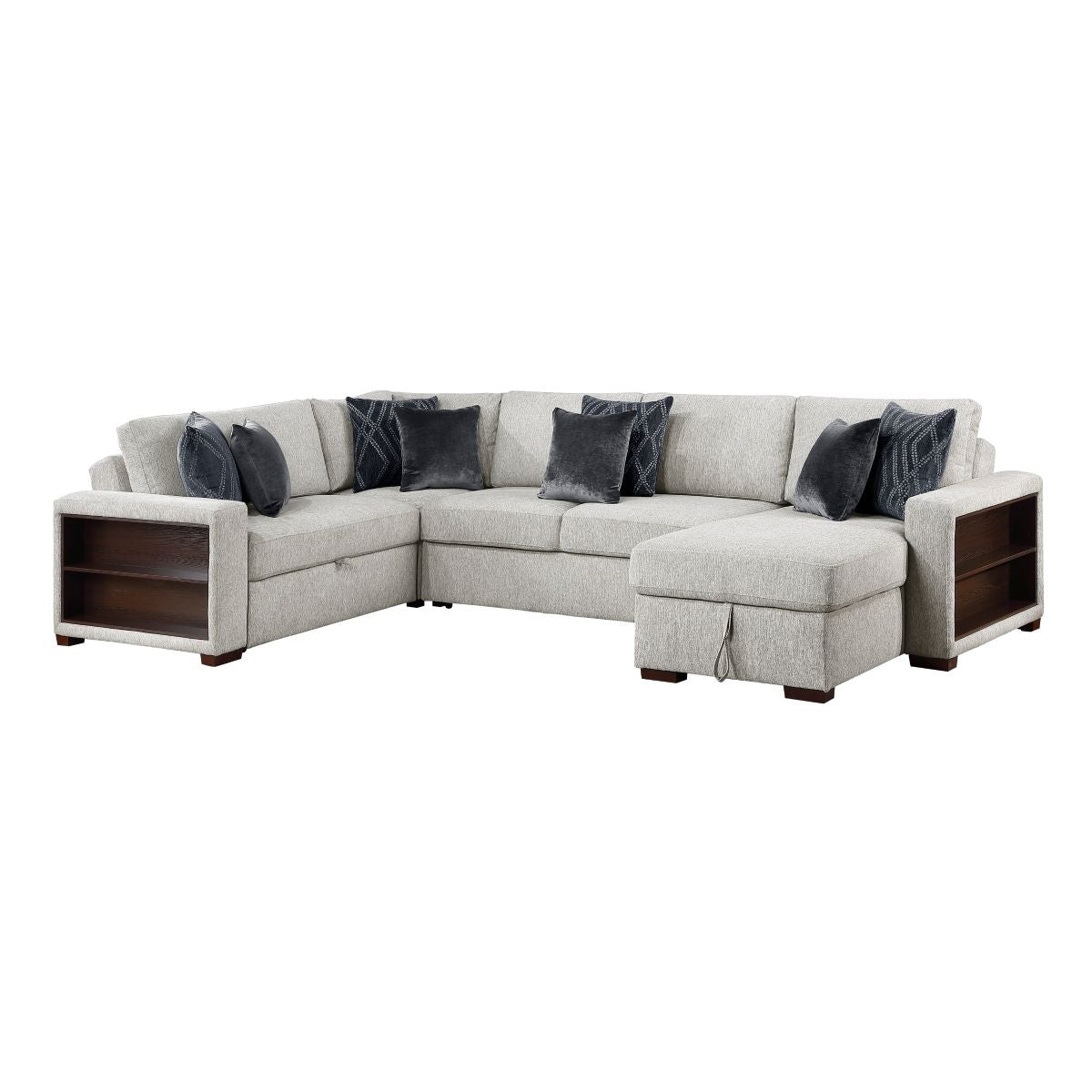 Isla 4-Piece Sectional with Reversible Chaise, Pull-out Bed, Hidden Storage and Click Motion Back