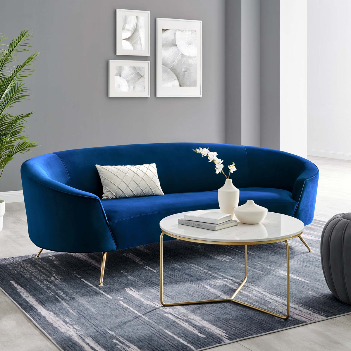 Marchesa Upholstered Performance Velvet Sofa - Navy