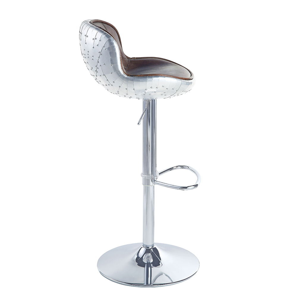 Brancaster - Adjustable Stool With Swivel - Vintage Brown Top Grain Leather & Aluminum