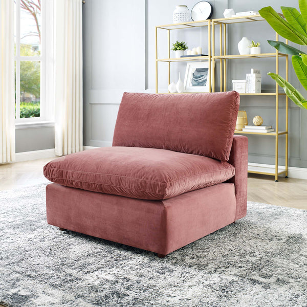 Commix Down Filled Overstuffed Performance Velvet Armless Chair - Dusty Rose