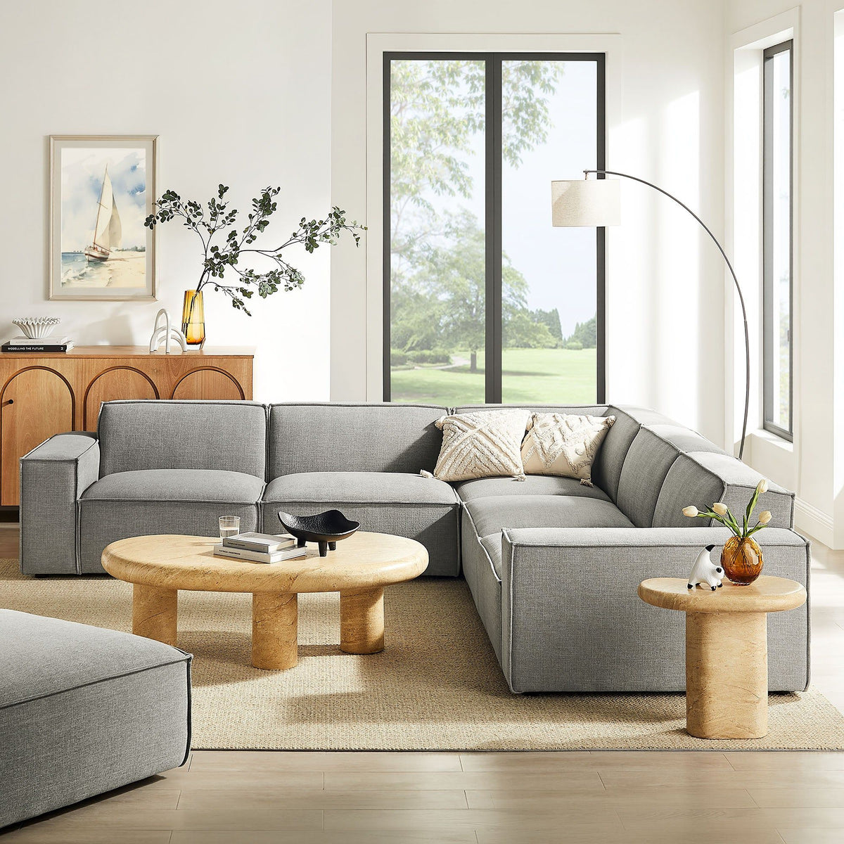 Restore 5-Piece Performance Fabric Upholstered Modular L-Shaped Sofa - Pewter