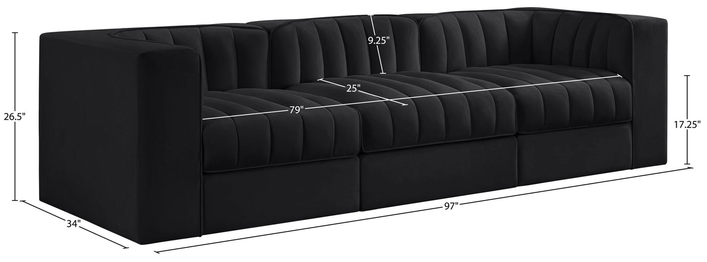 Rummi - Velvet Performance Fabric Upholstered 3 Piece Modular Sofa