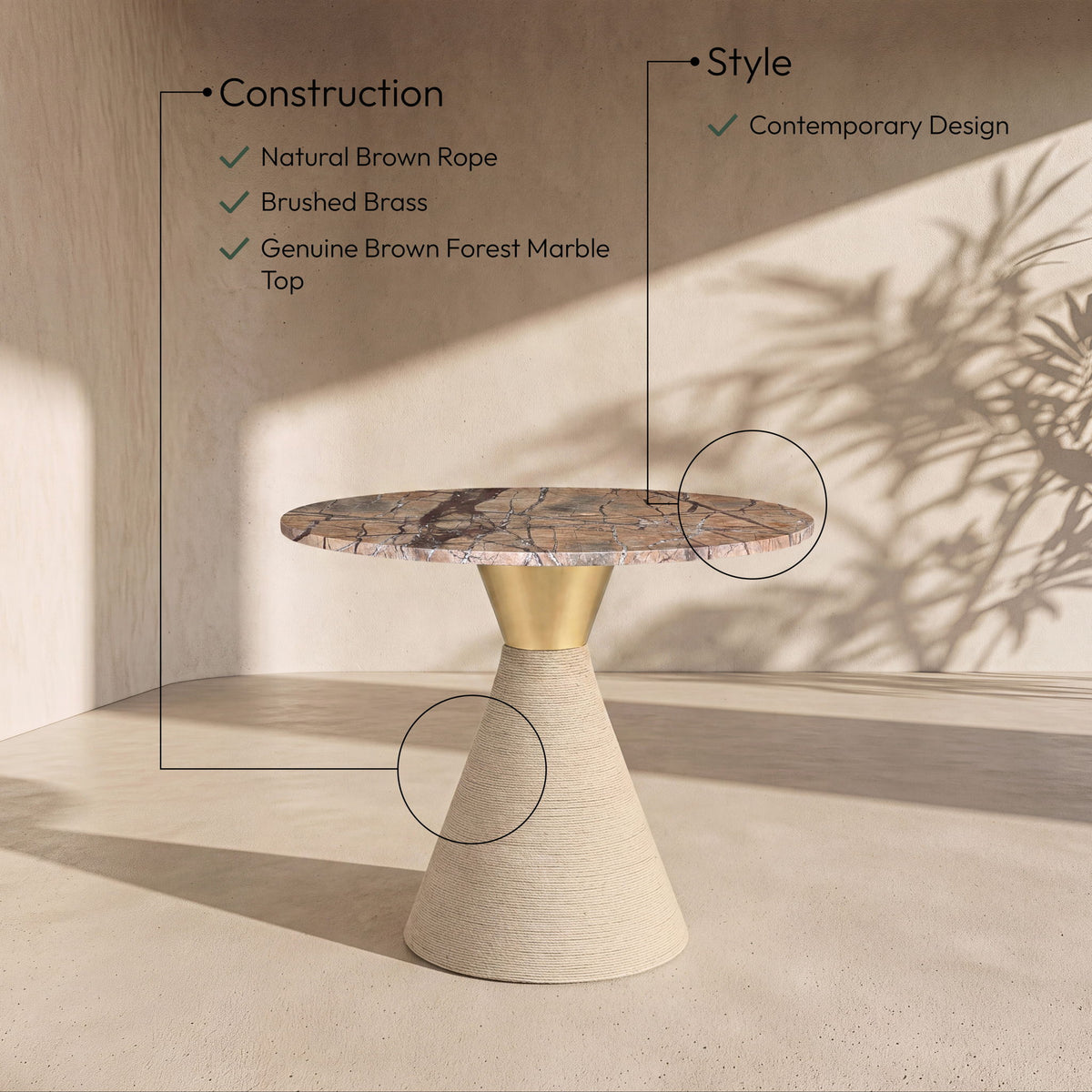 Baleen - Genuine Marble And Jute Dining Table