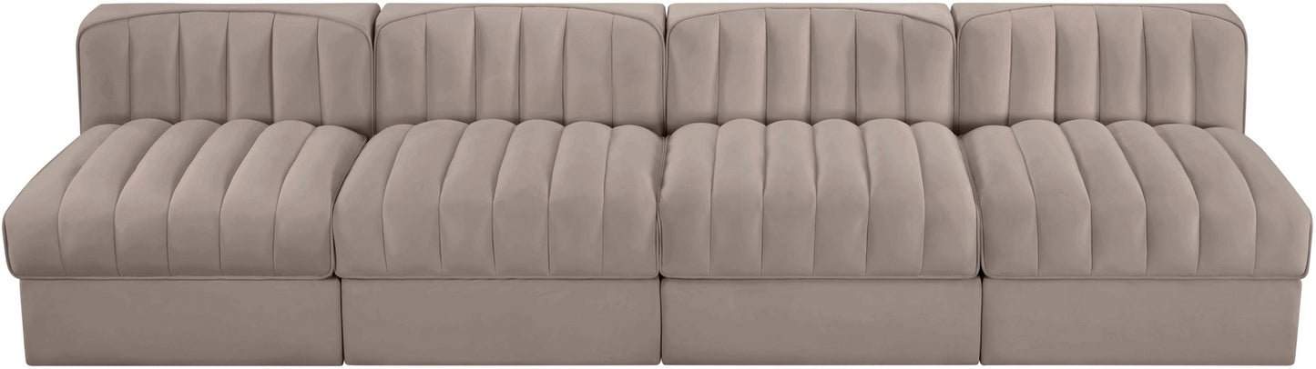 Rummi - Armless Velvet Performance Fabric Upholstered 4 Piece Modular Sofa