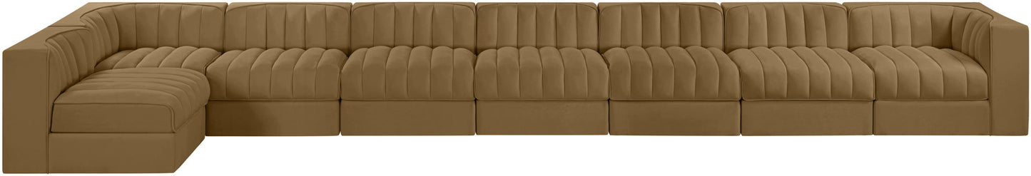 Rummi - Velvet Performance Fabric Upholstered 8 Piece Modular Sectional, L-Shaped (Right)