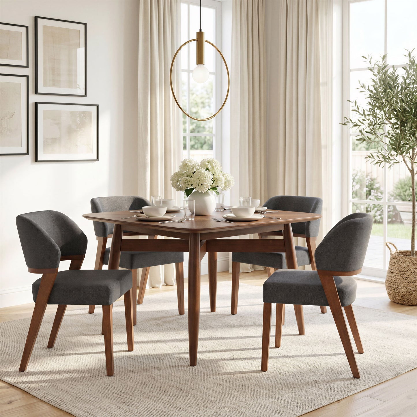Sunobu - Dining Chair (Set of 2) - Azure Gray / Walnut