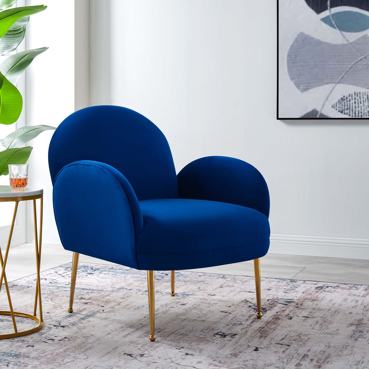 Transcend Performance Velvet Armchair - Navy
