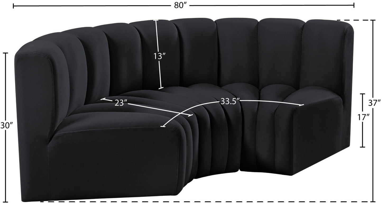 Arc - Velvet 3 Piece Modular U-Shaped Sofa