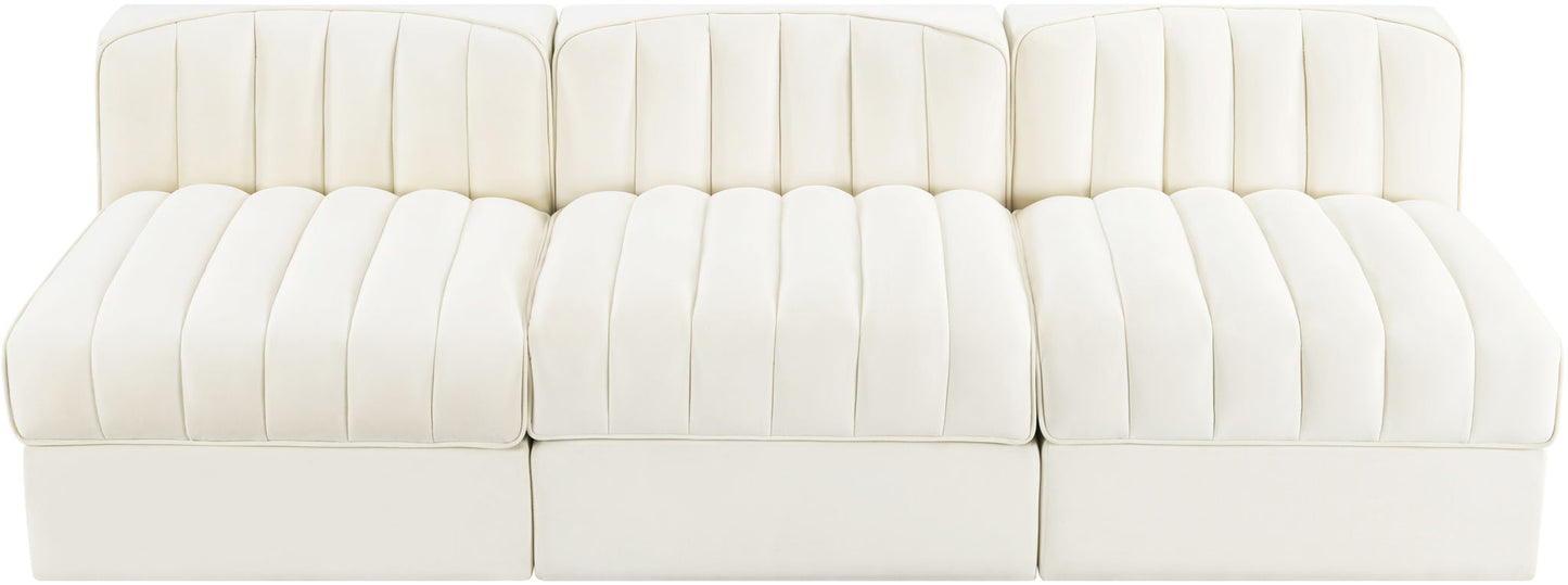 Rummi - Velvet Performance Fabric Upholstered 3 Piece Modular Armless Sofa