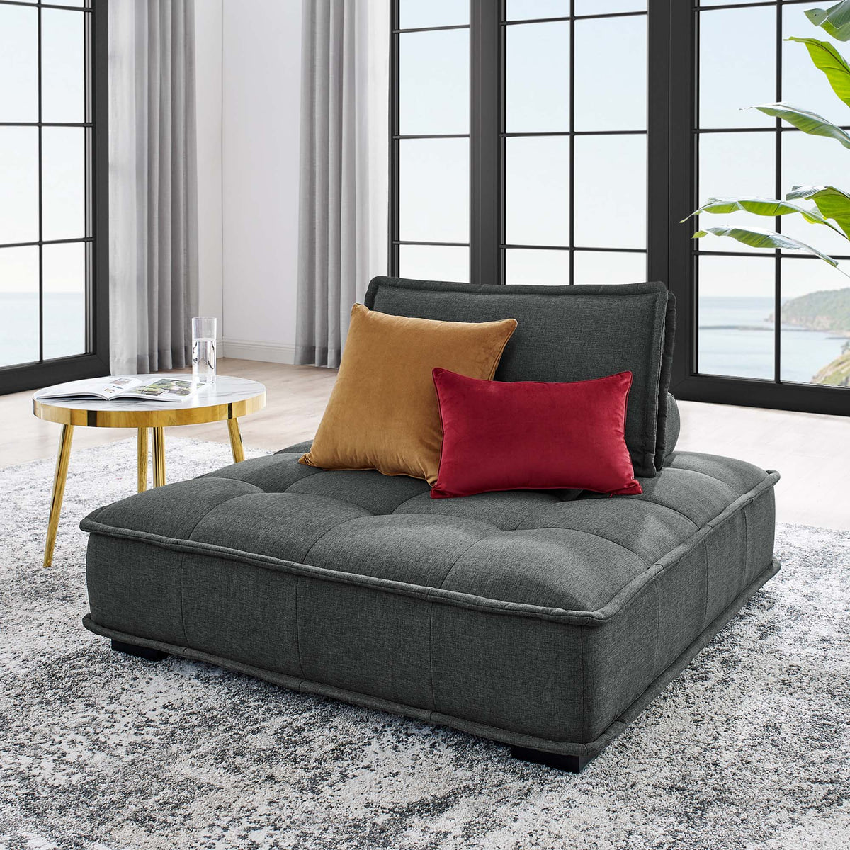 Saunter Tufted Fabric Armless Chair - Gray