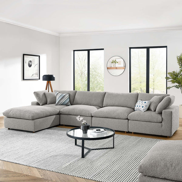 Commix Down Filled Overstuffed Boucle Fabric 5-Piece Sectional Sofa - Light Gray