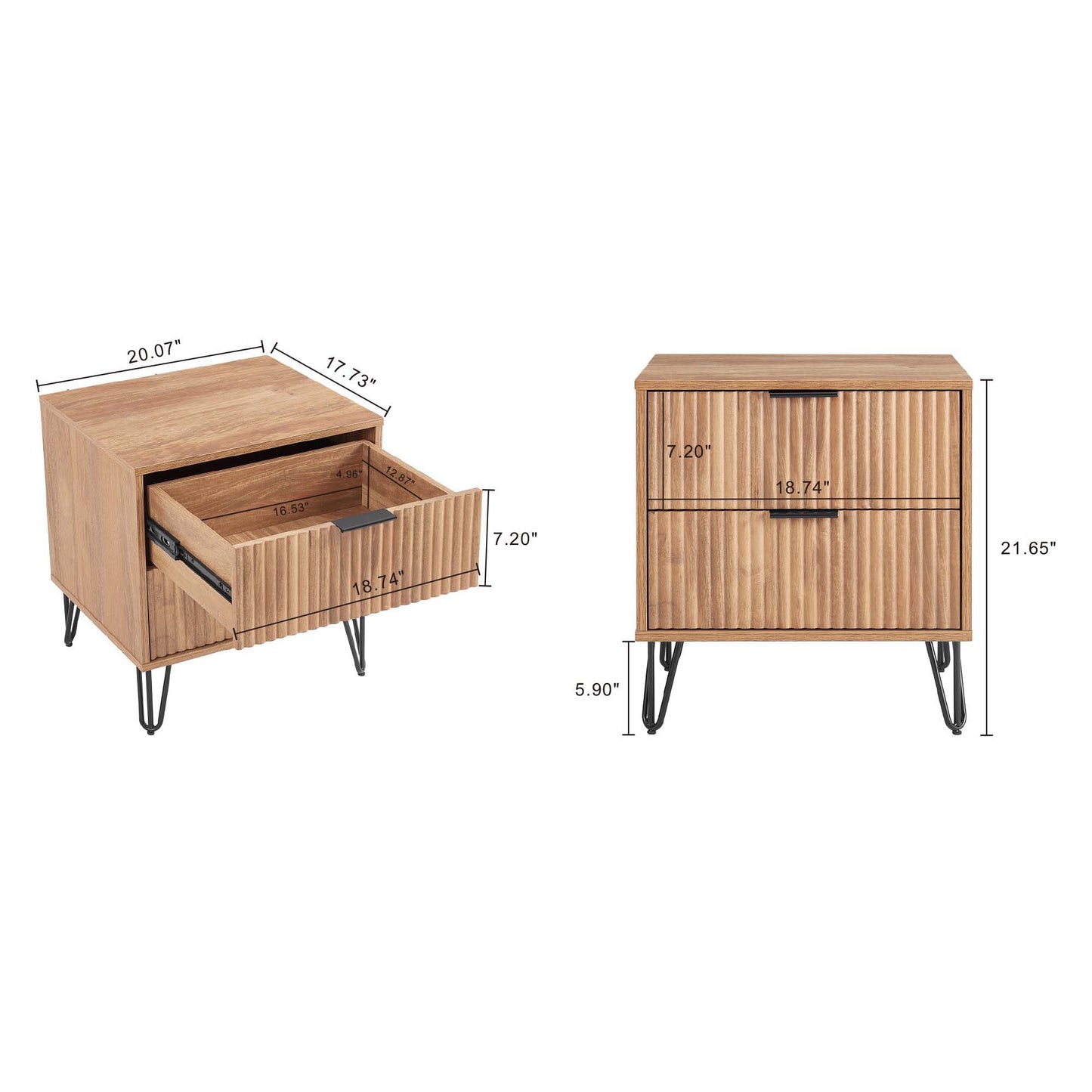 Manhattan Dumbo - Fluted 2-Drawer Nightstand