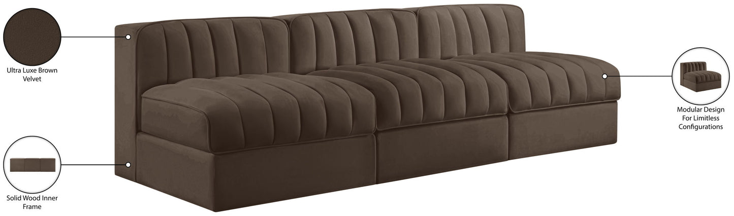 Rummi - Velvet Performance Fabric Upholstered 3 Piece Modular Armless Sofa