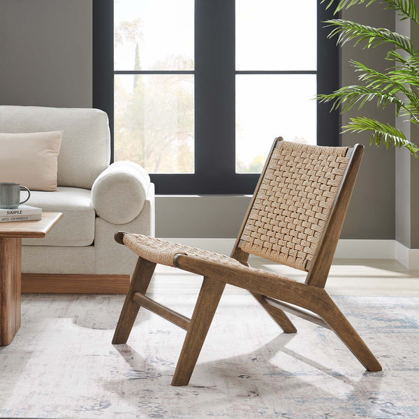 Saoirse Woven Rope Wood Accent Lounge Chair - Walnut Natural