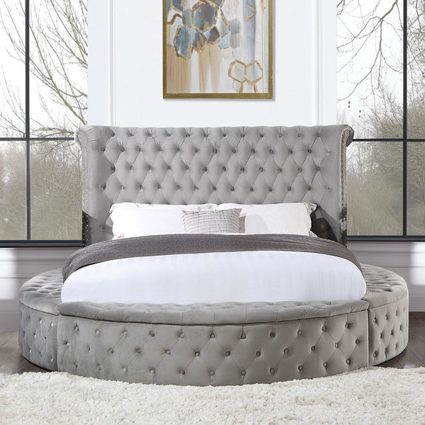 Gaiva - Queen Bed With Storage - Gray Velvet