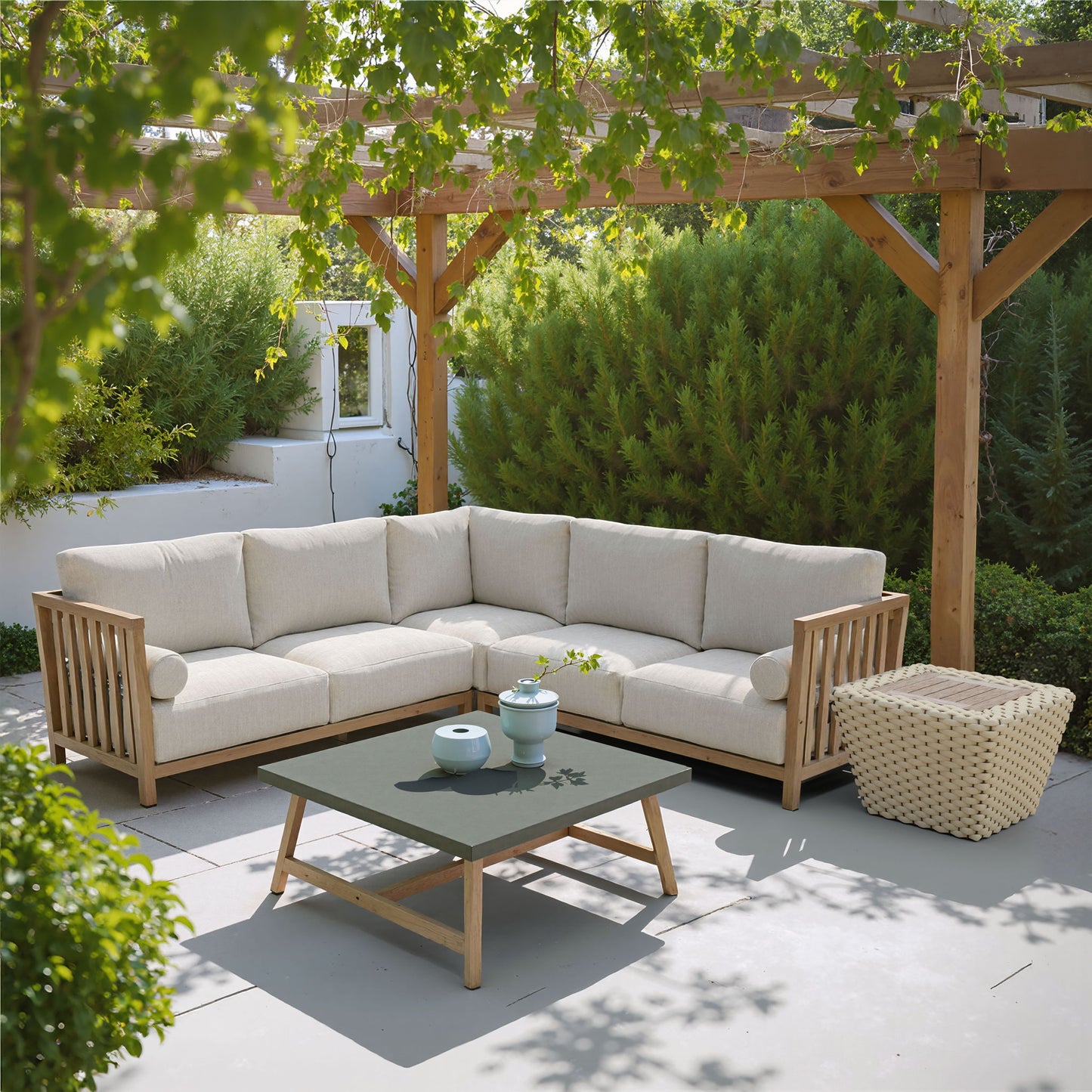 Antul - Outdoor Coffee Table - White & Natural