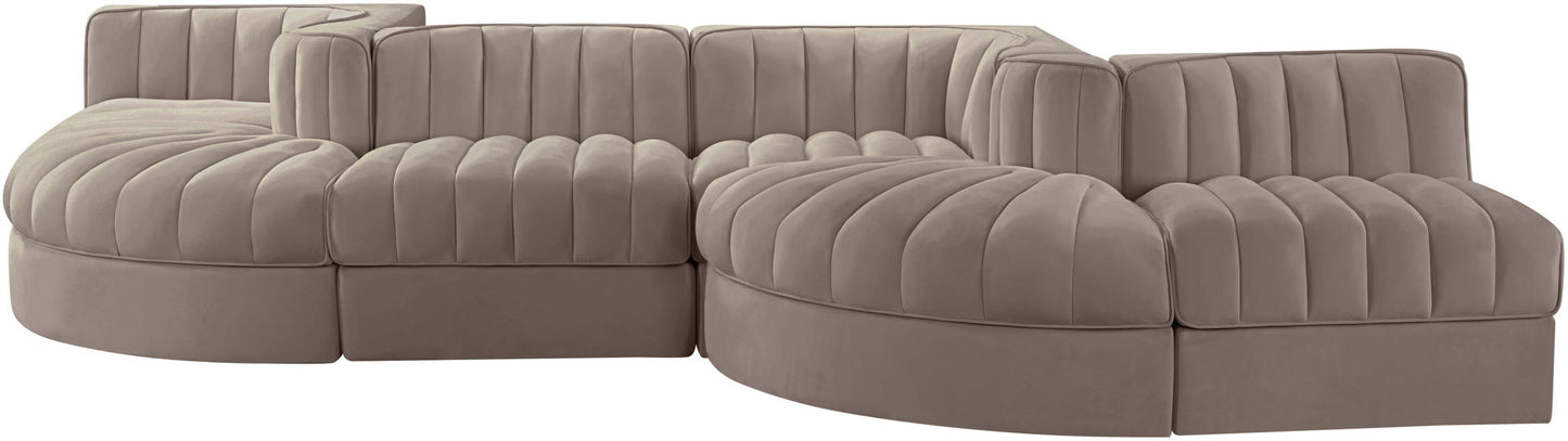 Rummi - Rounded Velvet Performance Fabric Upholstered 6 Piece Modular Sectional