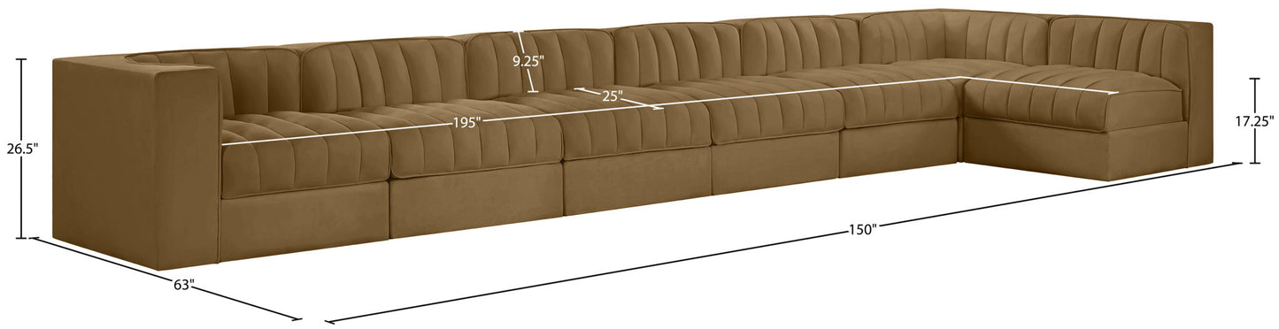 Rummi - Velvet Performance Fabric Upholstered 7 Piece Modular Sectional, L-Shaped (Right)