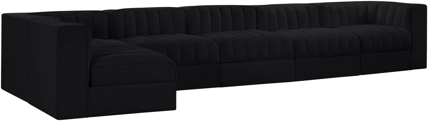 Rummi - Velvet Performance Fabric Upholstered 6 Piece Modular Sectional, L-Shaped (Right)
