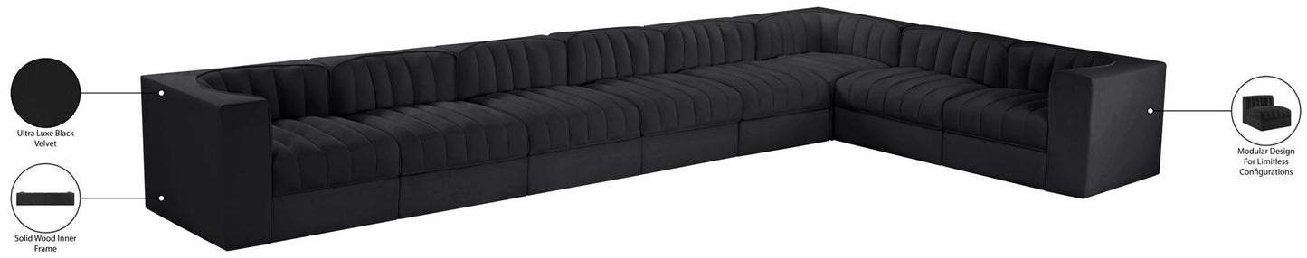 Rummi - Velvet Performance Fabric Upholstered 8 Piece Modular Sectional (With 3 Corner Chairs)