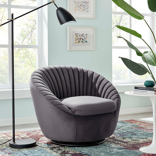 Whirr Tufted Performance Velvet Swivel Chair - Black Gray