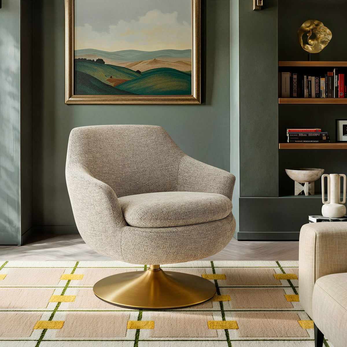 Quimby Melange Chenille Swivel Accent Chair - Flaxen