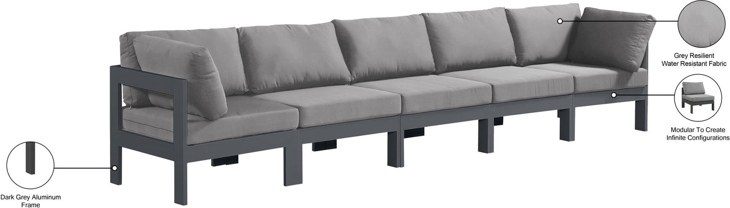 Nizuc - Outdoor Patio 5 Seat Modular Sofa With Gray Frame