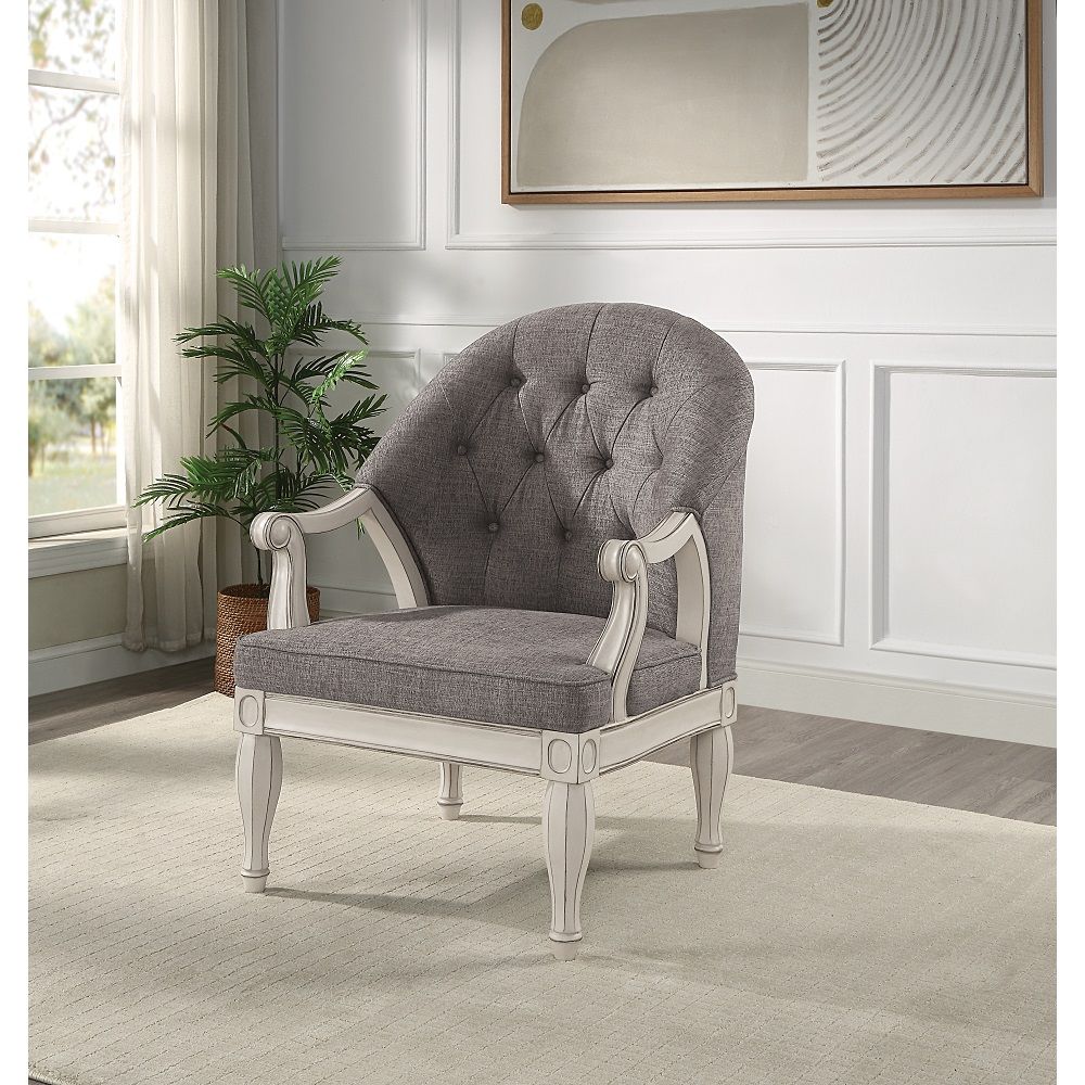 Florian - Chair - Gray Fabric & Antique White