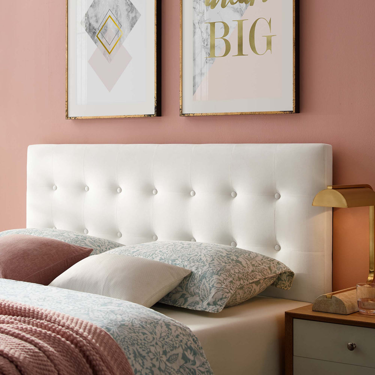 Emily Biscuit Tufted Performance Velvet Headboard - Full, White